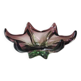 Grand Vide-poche Etoile de Mer/Création Joseph Michael Hospodka/ Verrerie Tchèque Chribska en verre d Art soufflé améthyste/Vert. Diam 24 cm