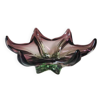 Grand Vide-poche Etoile de Mer/Création Joseph Michael Hospodka/ Verrerie Tchèque Chribska en verre d Art soufflé améthyste/Vert. Diam 24 cm
