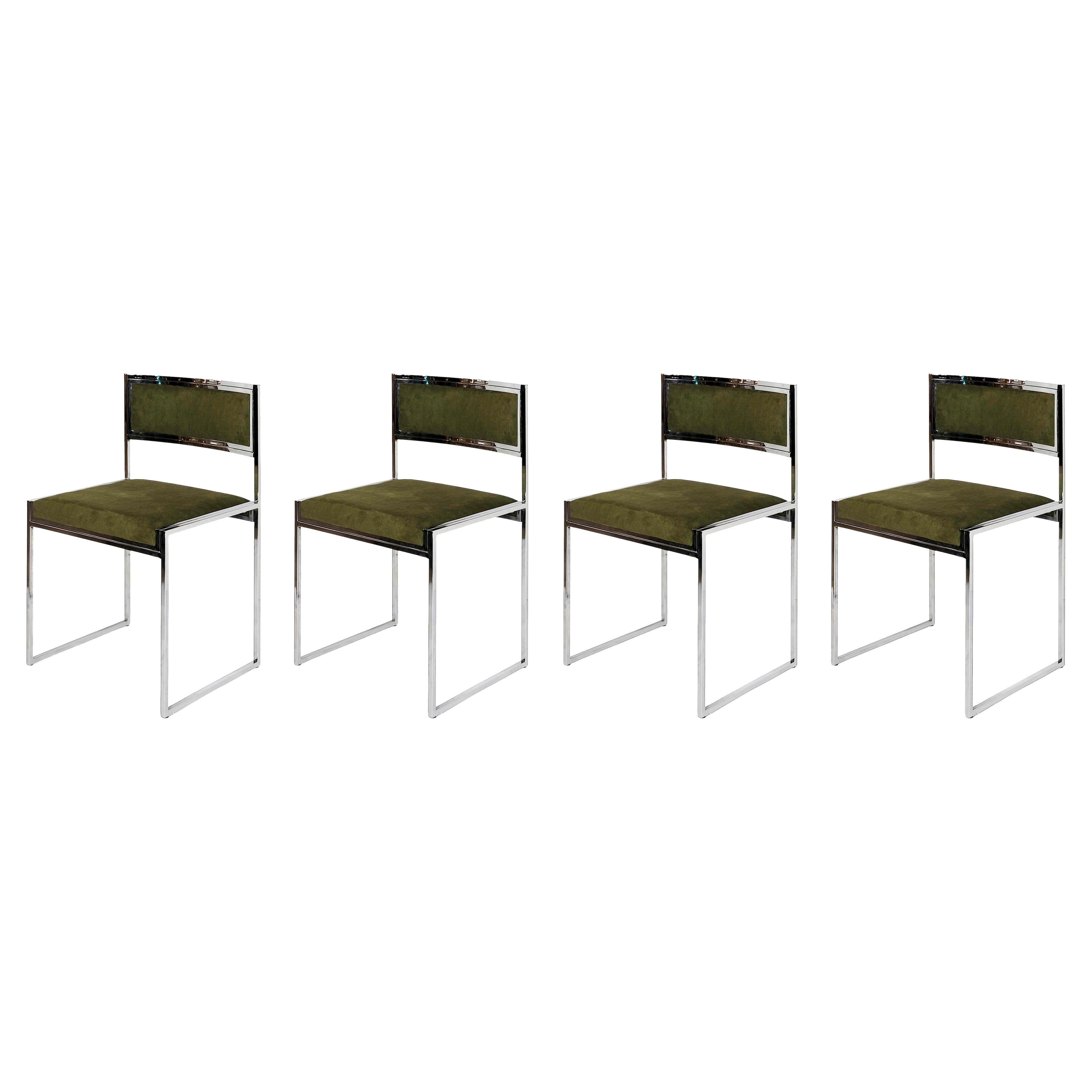 Set of 4 Mid-Century Italian Chrome Chairs by Willy Rizzo