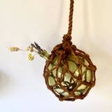 Glass and rope hanging vase