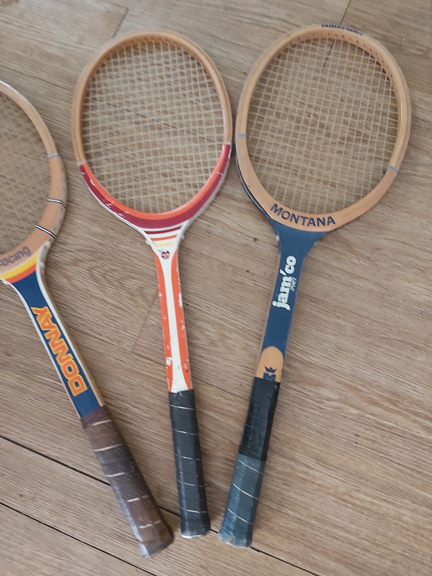 Series of 3 wooden tennis rackets 70s
