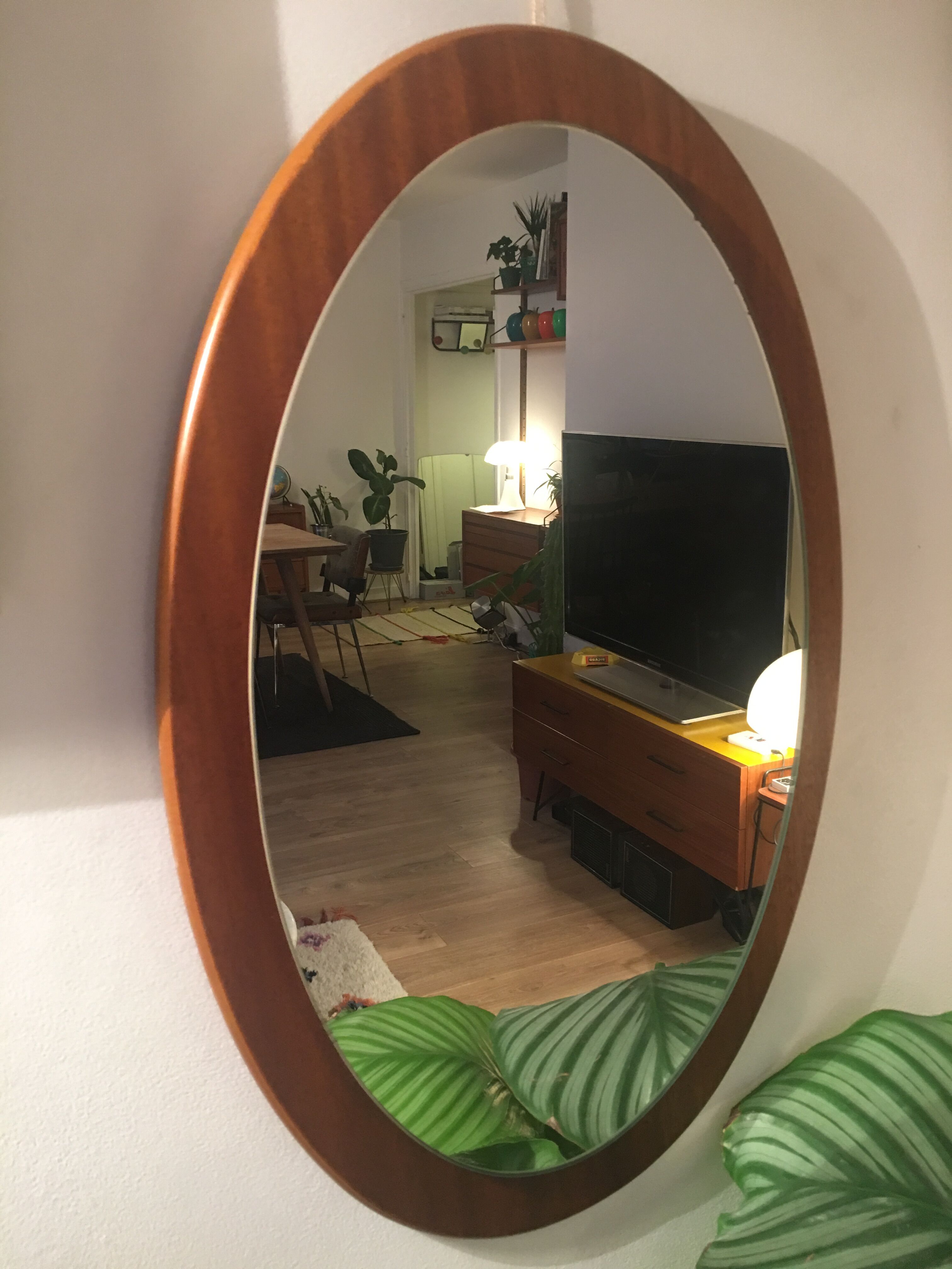 Mirror Scandinavian teak oval 36x57cm