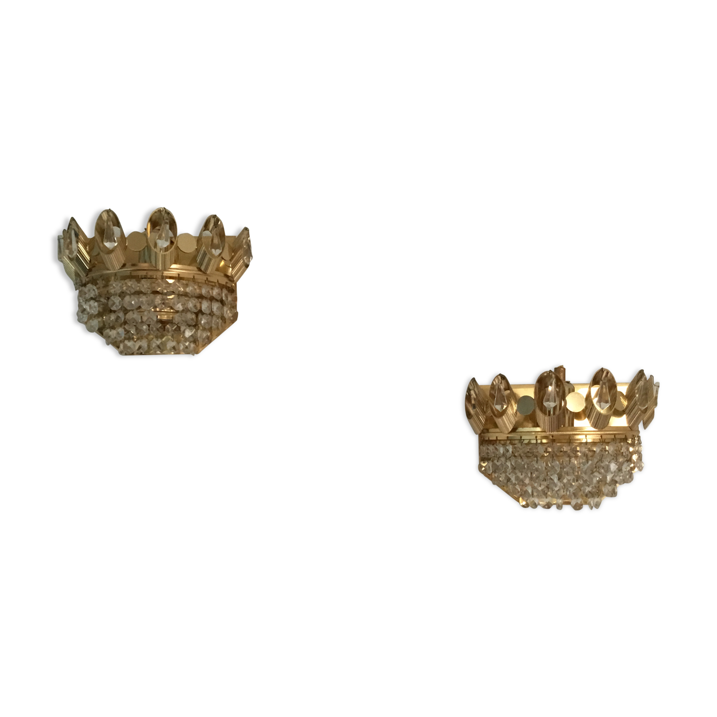 Paire d’appliques laiton et cristal