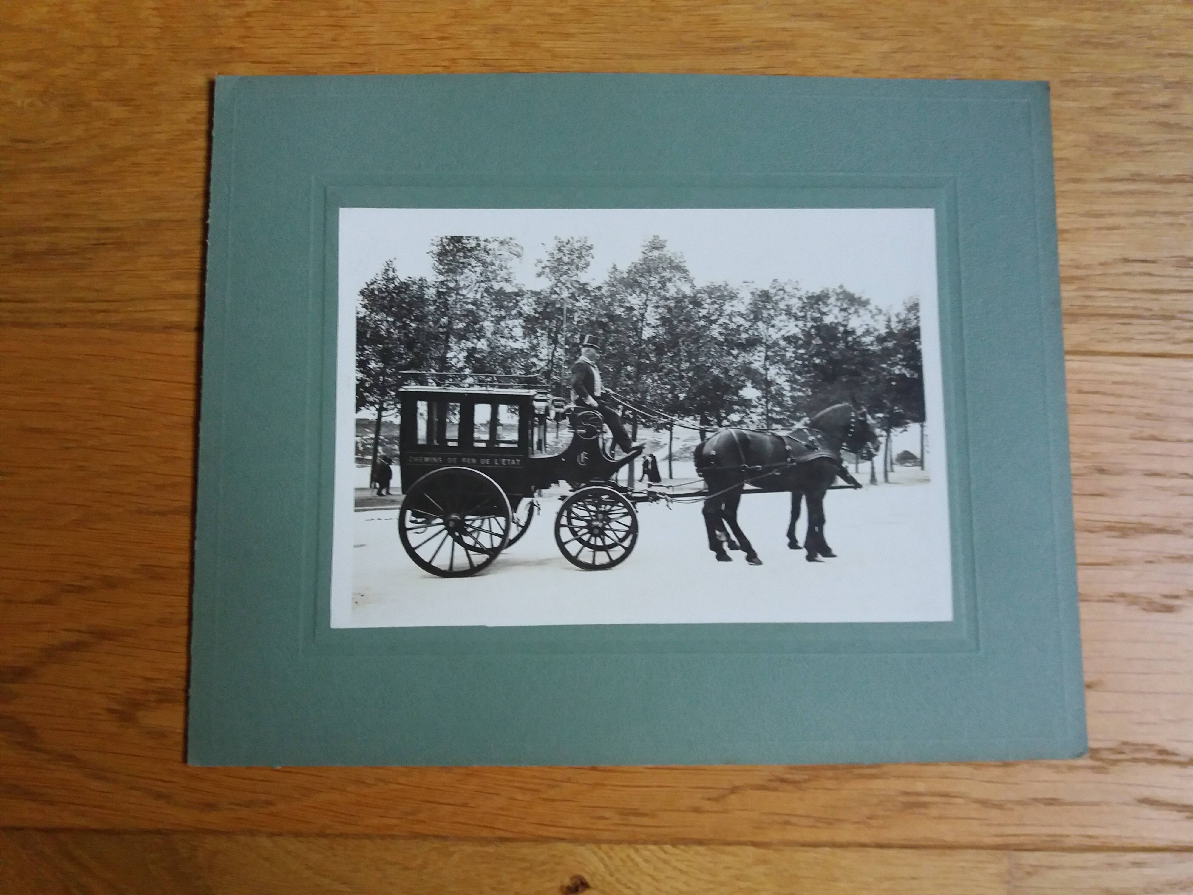 Old photograph 1900 stagecoach, horses and coachman State Railways