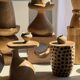 Stool, side table, end table in cylindrical solid mango wood.