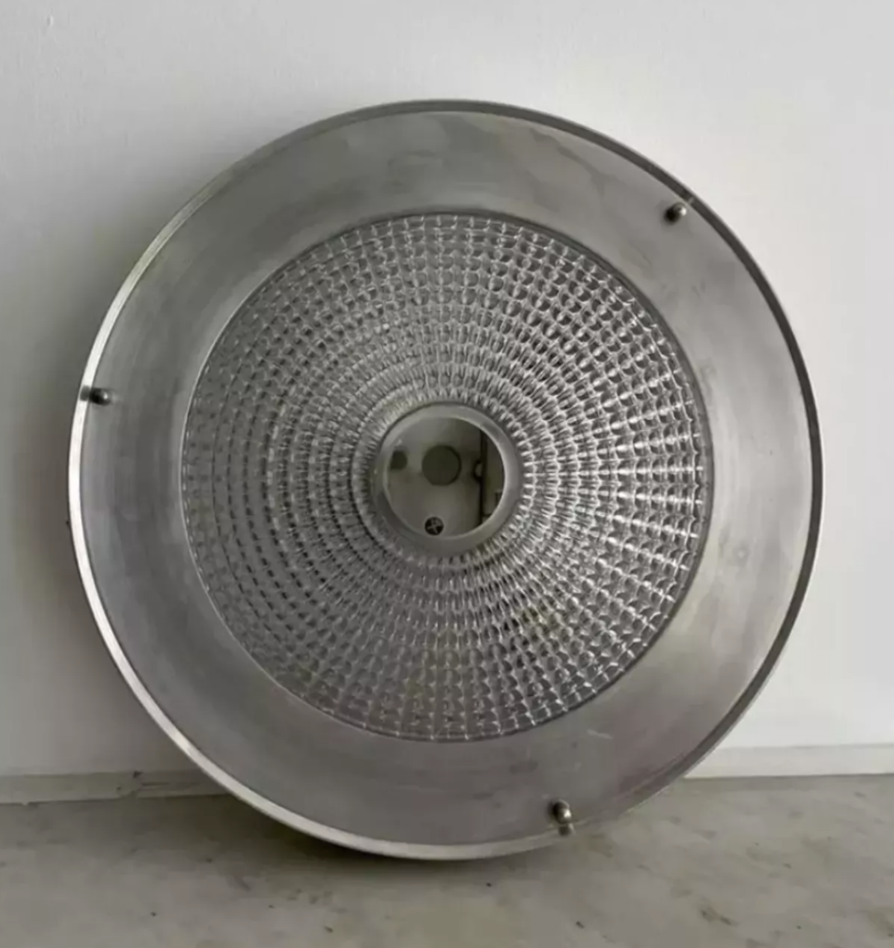 Vintage ceiling lamp in metal and pressed molded glass, France 1970