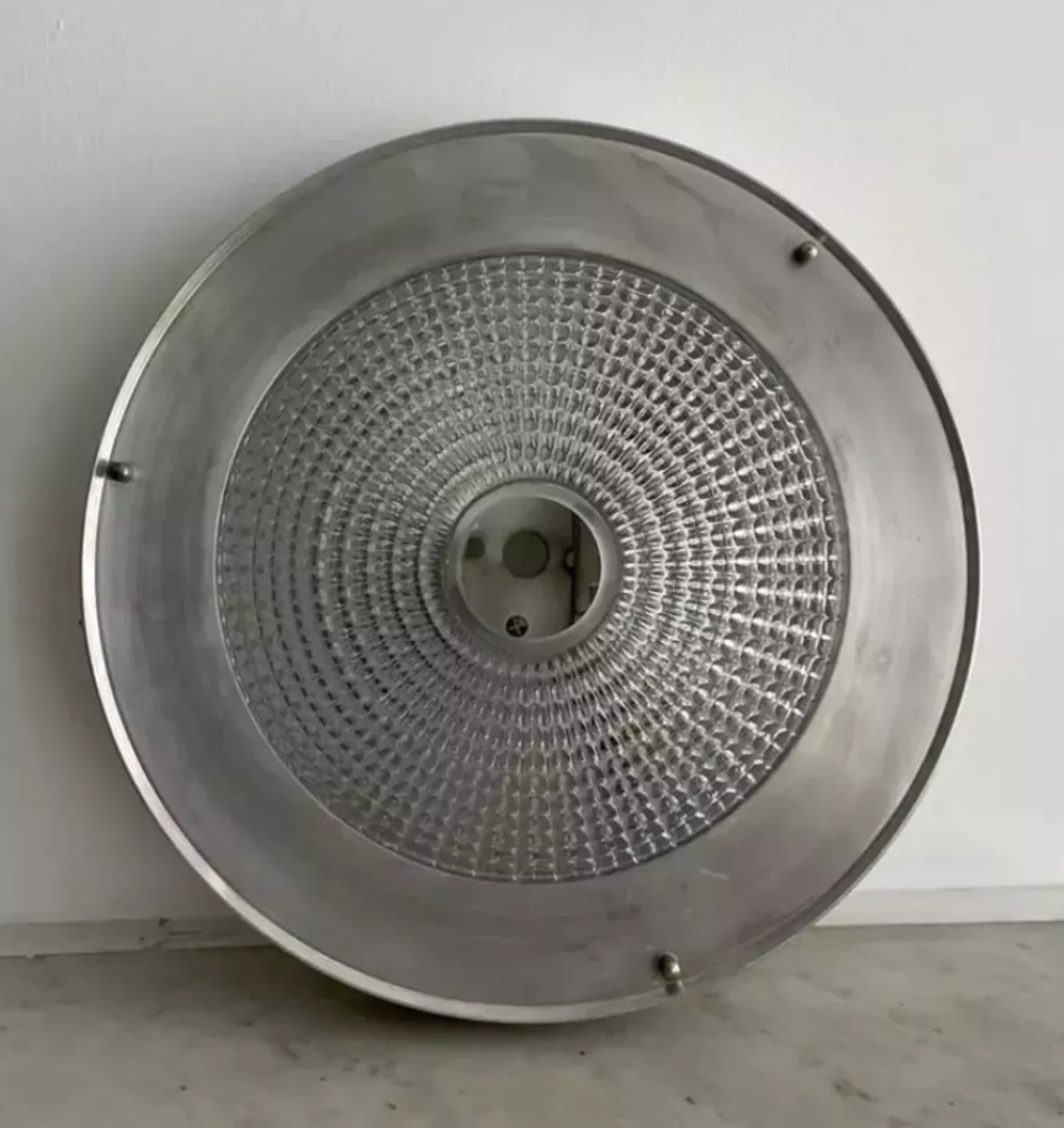 Vintage ceiling lamp in metal and pressed molded glass, France 1970