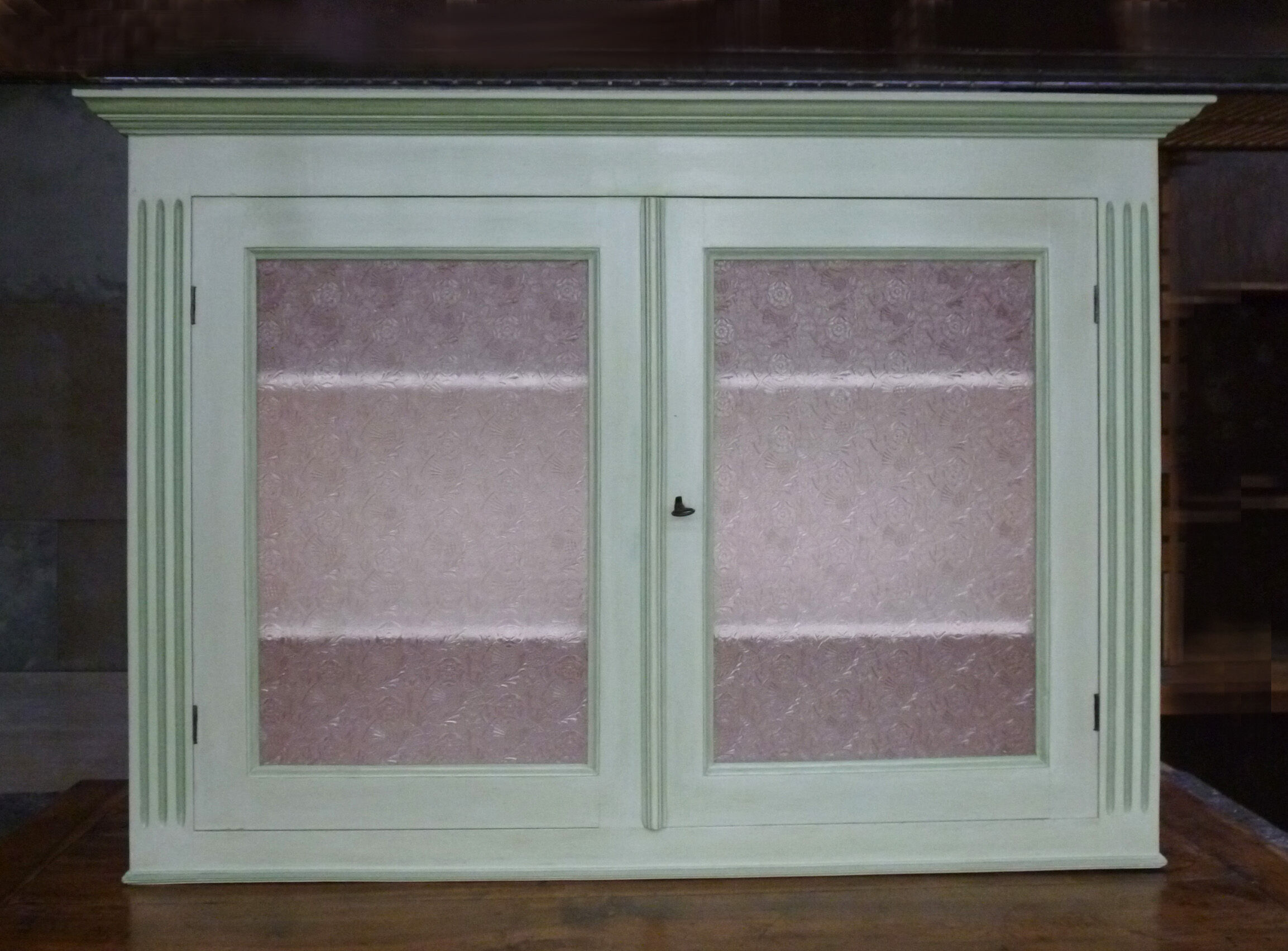 High wooden buffet painted two glass doors