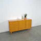 Fineer dressoir met lades en houten handgrepen vintage sideboard