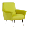 Chaise longue italienne moderne en velours vert citronnelle du milieu du siècle des années 60.