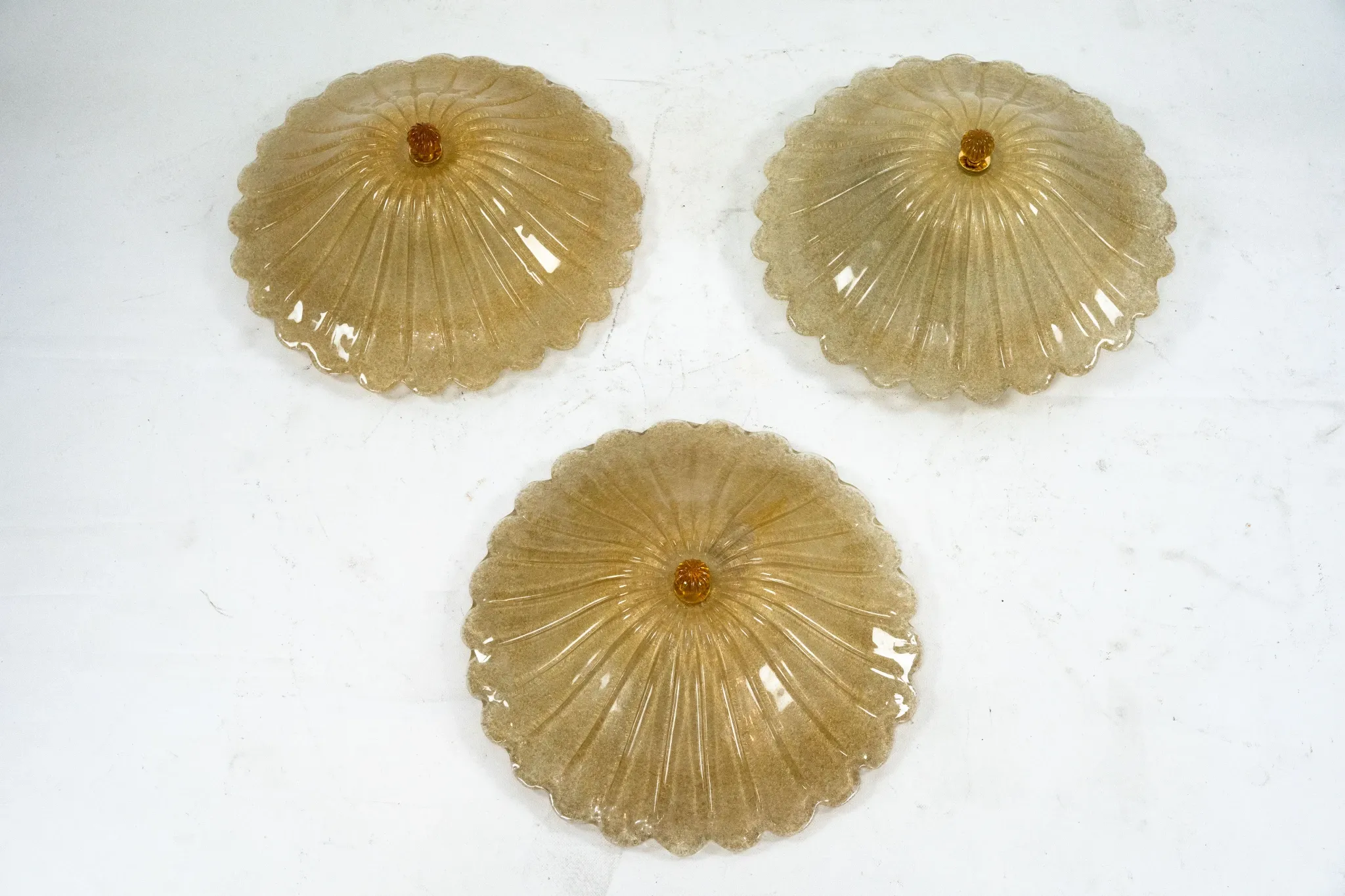 Set of three Large Italian Murano Glass Ceiling Lamps by Murano Due. Italy