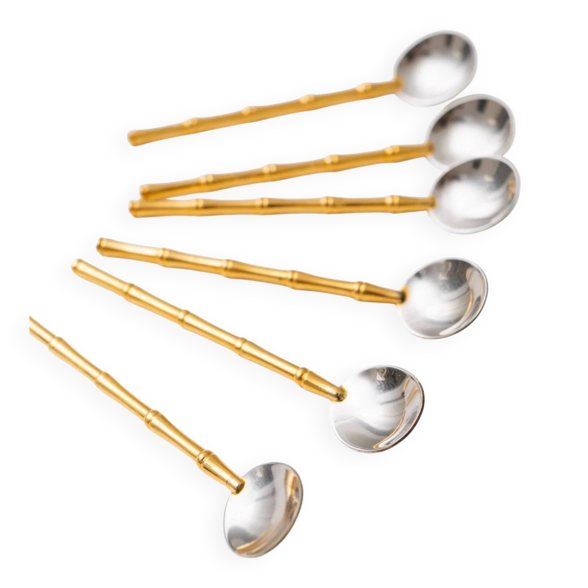 Two-Tone Gucci Bamboo Spoons Set - Gold-Plated Handles, Silver Bowls, Vintage 1970s Mid-Century Design