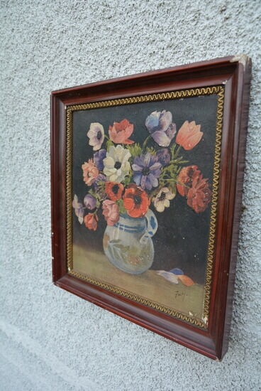 Bouquet d'anémones, huile sur carton