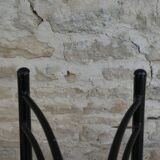 Pair of black metal chairs and khaki green skai, 60s