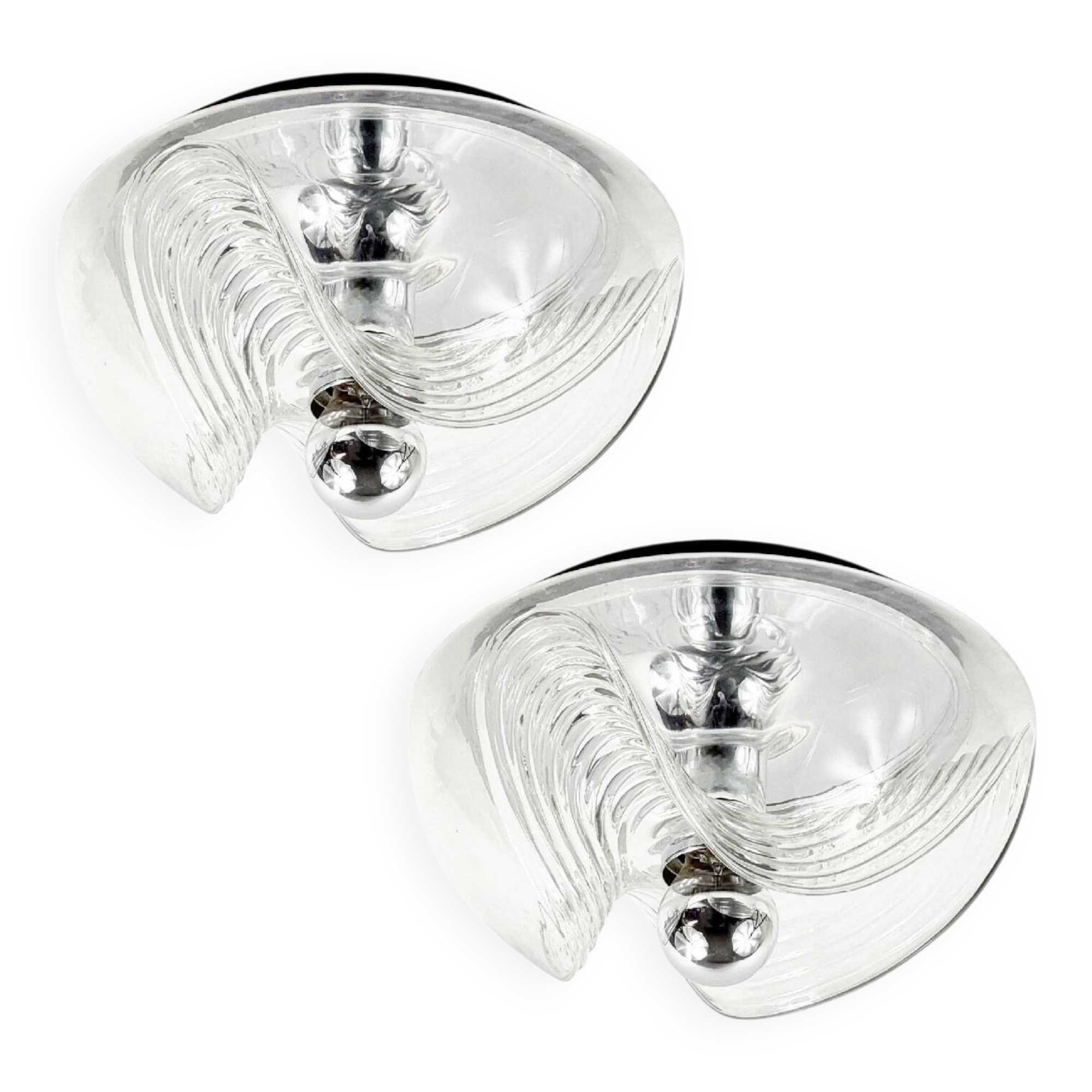 Pair of Large Mid-Century Space Age 'Wave' Ceiling Lights in Glass, 1970s