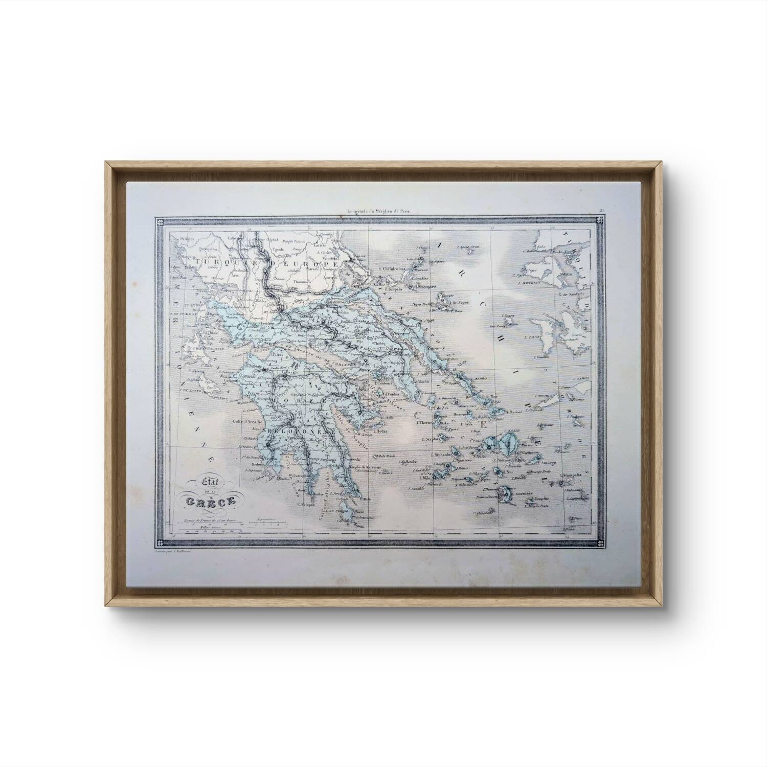 La Grèce, carte ancienne, imprimée en 1852. Authentique.