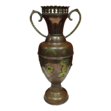 Oriental style vase or copper amphora and brass decoration