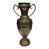 Vase style oriental ou amphore en cuivre et décor en laiton