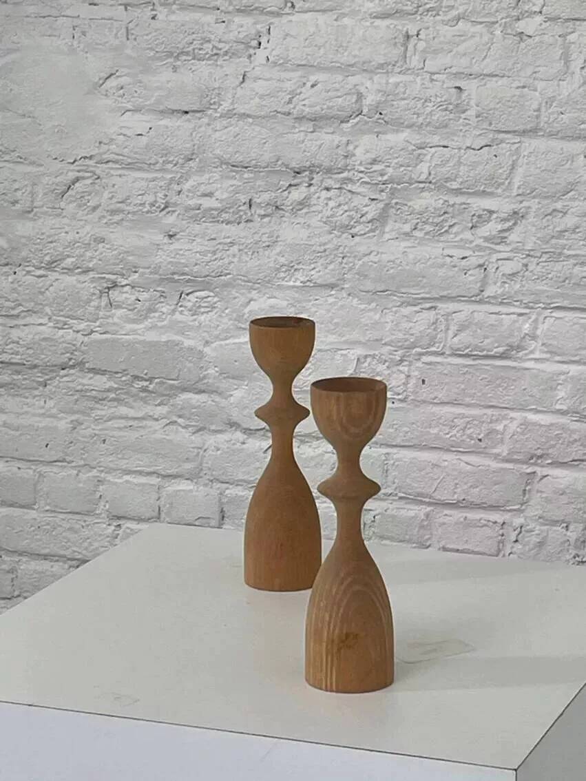 Pair of vintage wooden candlesticks