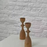 Pair of vintage wooden candlesticks