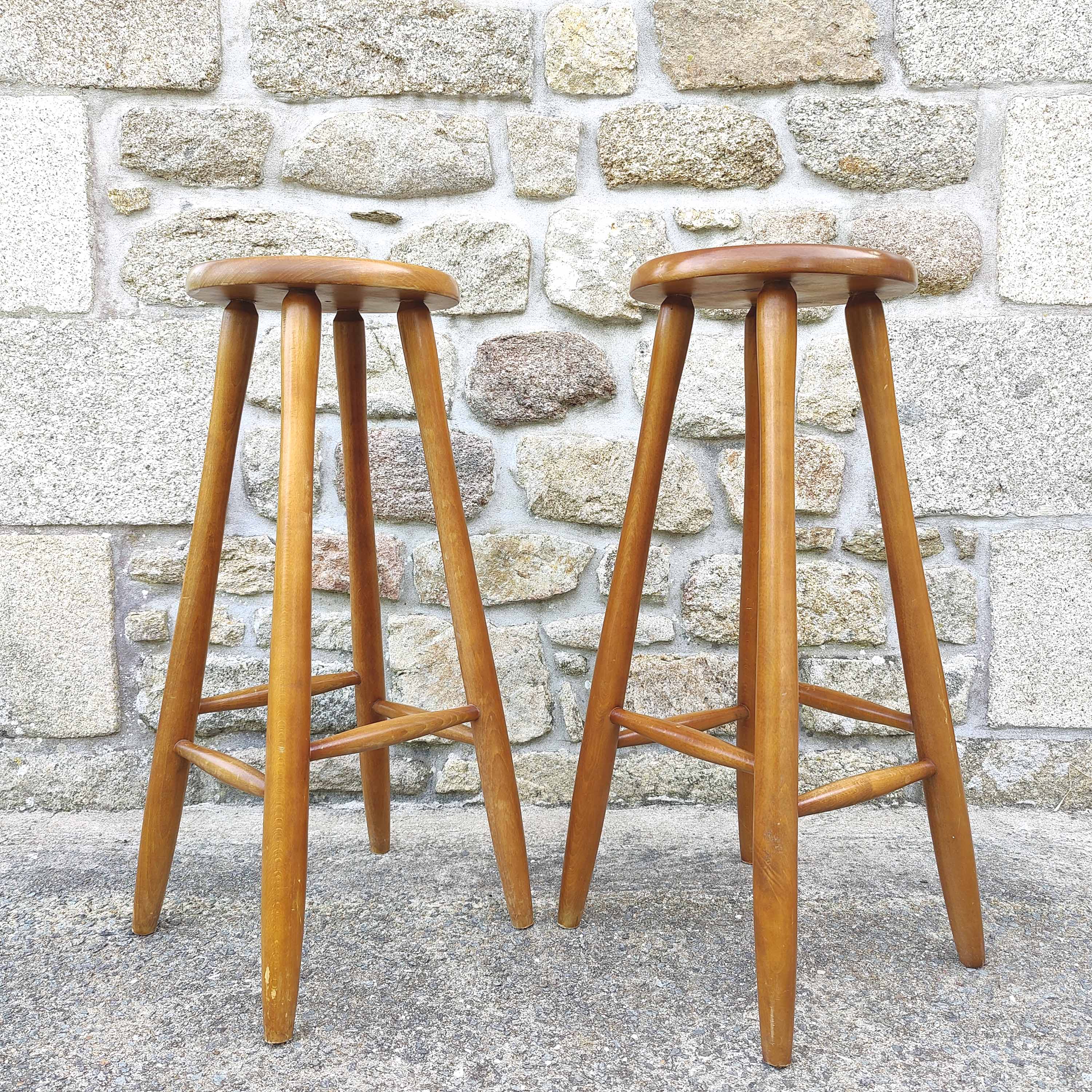 Pair of solid wood bar top stools