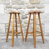 Pair of solid wood bar top stools