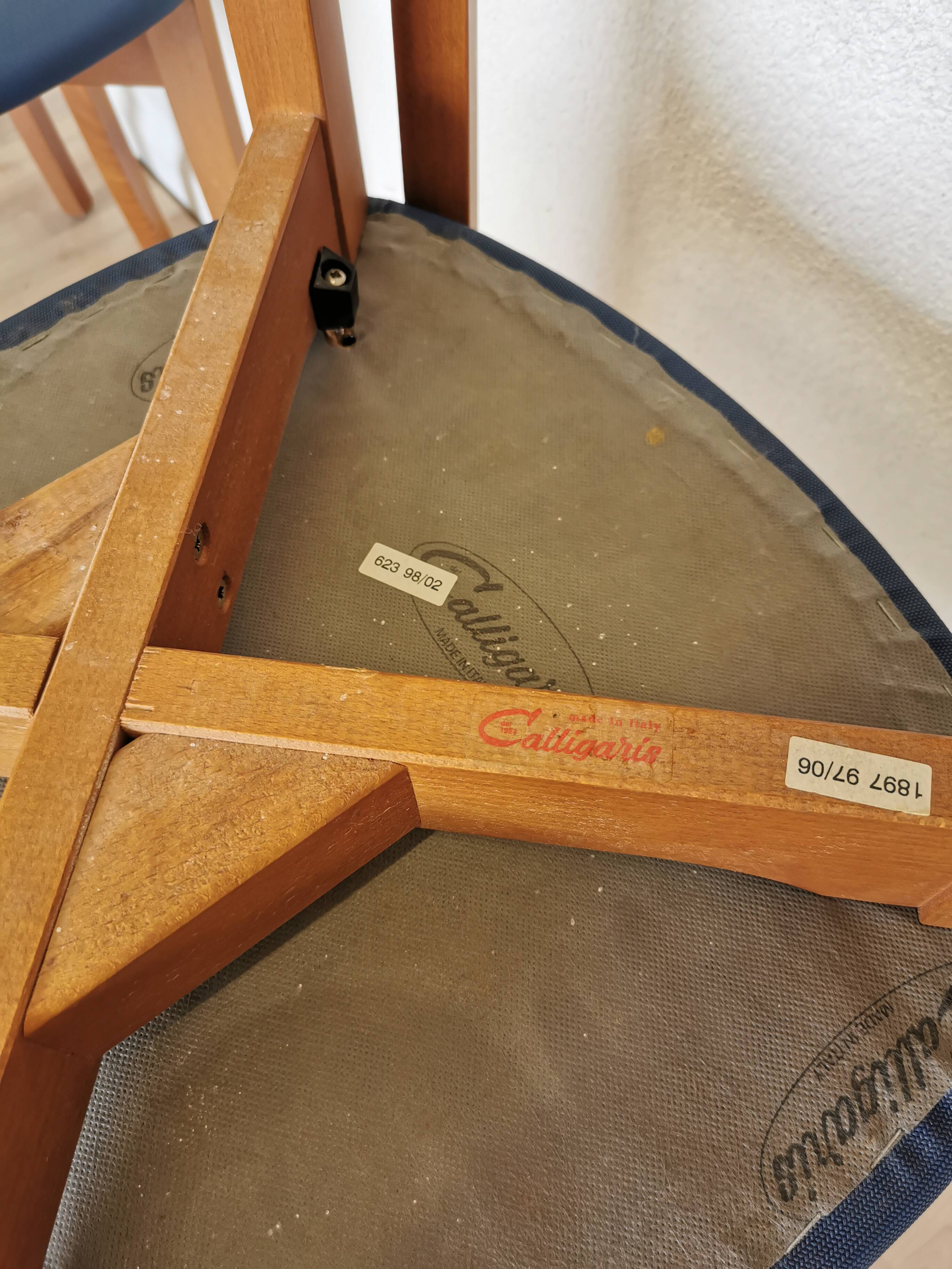 Set of 4 Calligaris Dining Chairs: Mid-Century Italian Design, Blue Fabric