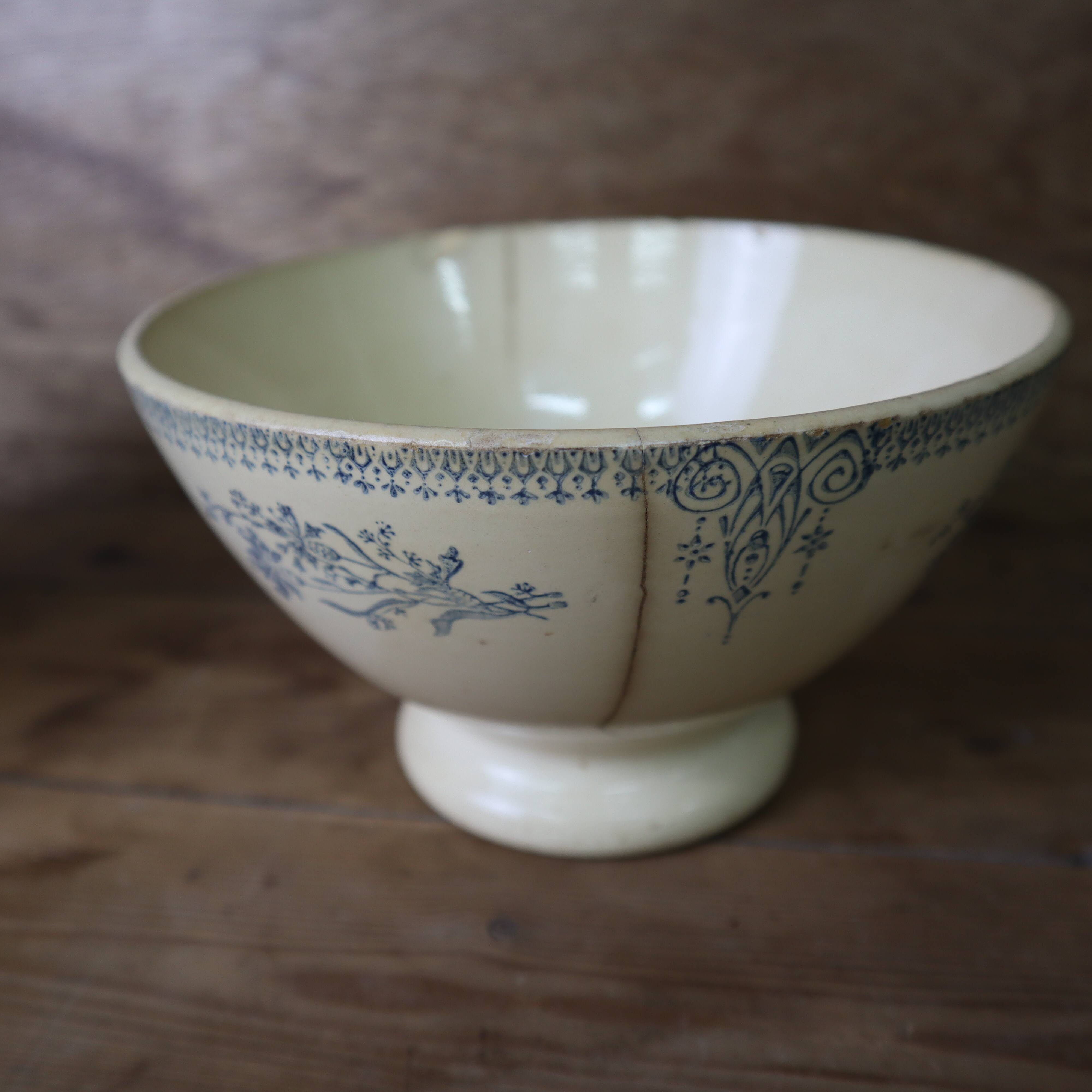 Set of 2 old large Terre de Fer bowls Digoin Sarreguemines