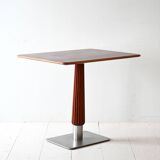 Mahogany bar table with steel base and carved stem