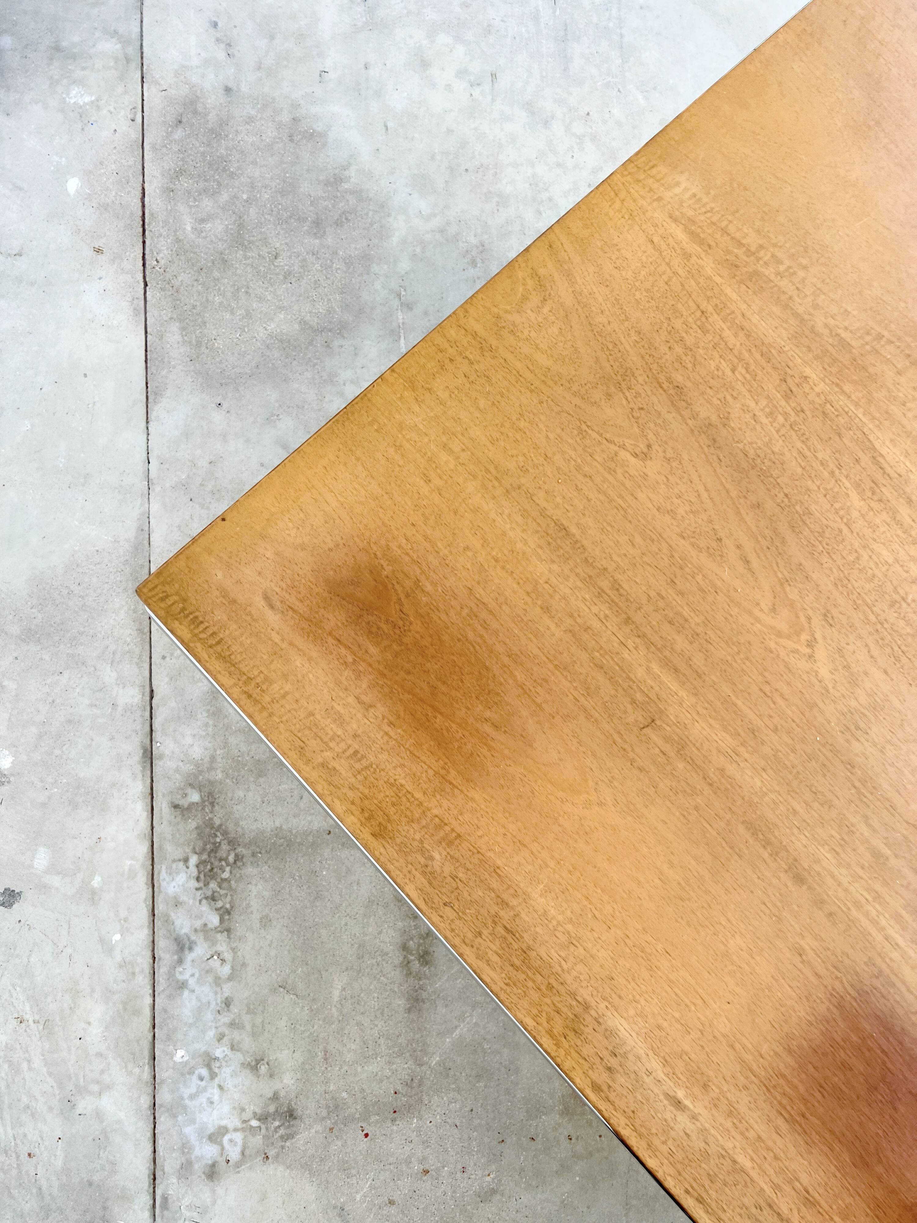 Italian walnut and chrome dining table with 4 drawers
