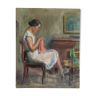 Interior scene, portrait of young girl to the needle, 30 years