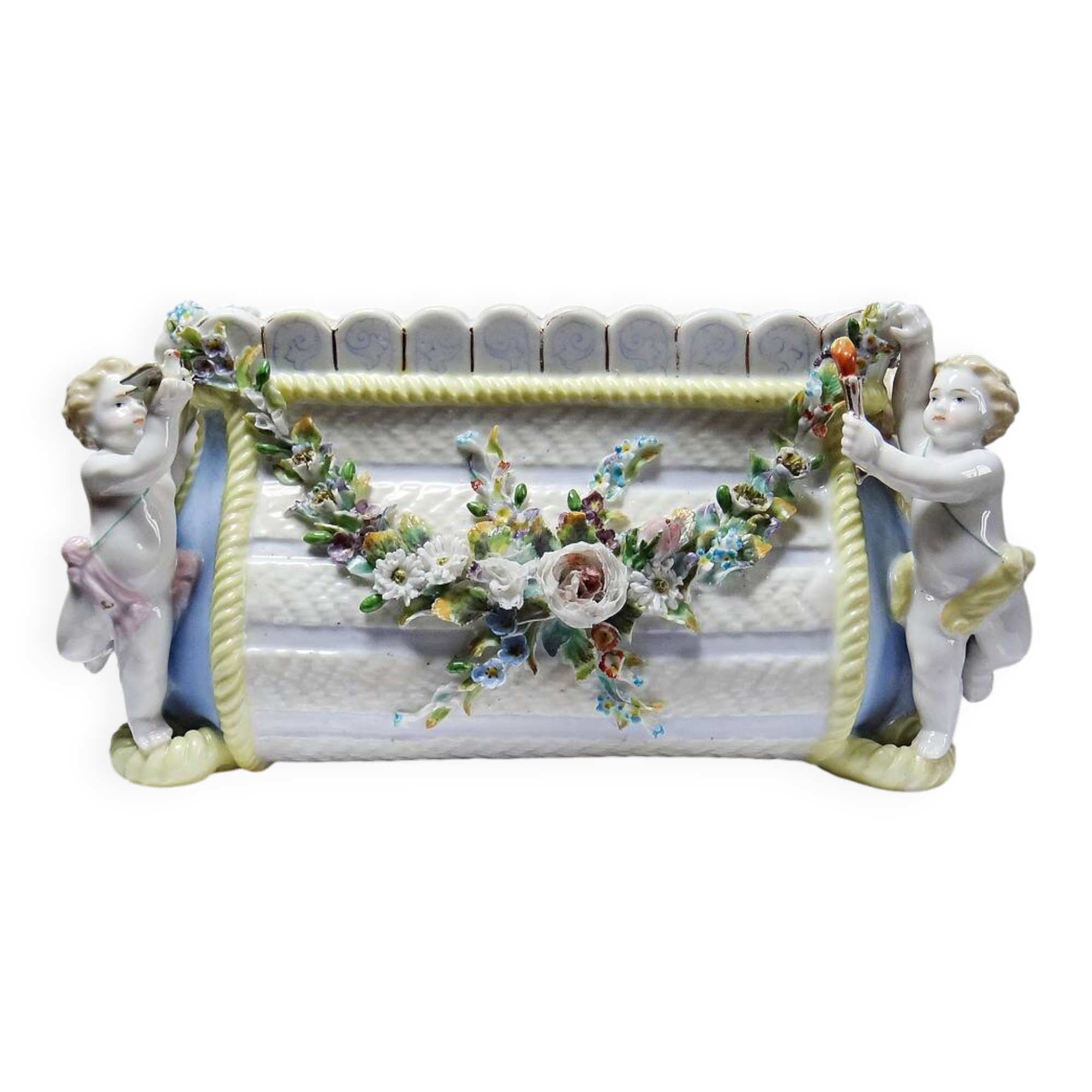 Small antique German porcelain planter Putti 19th century Meissen style