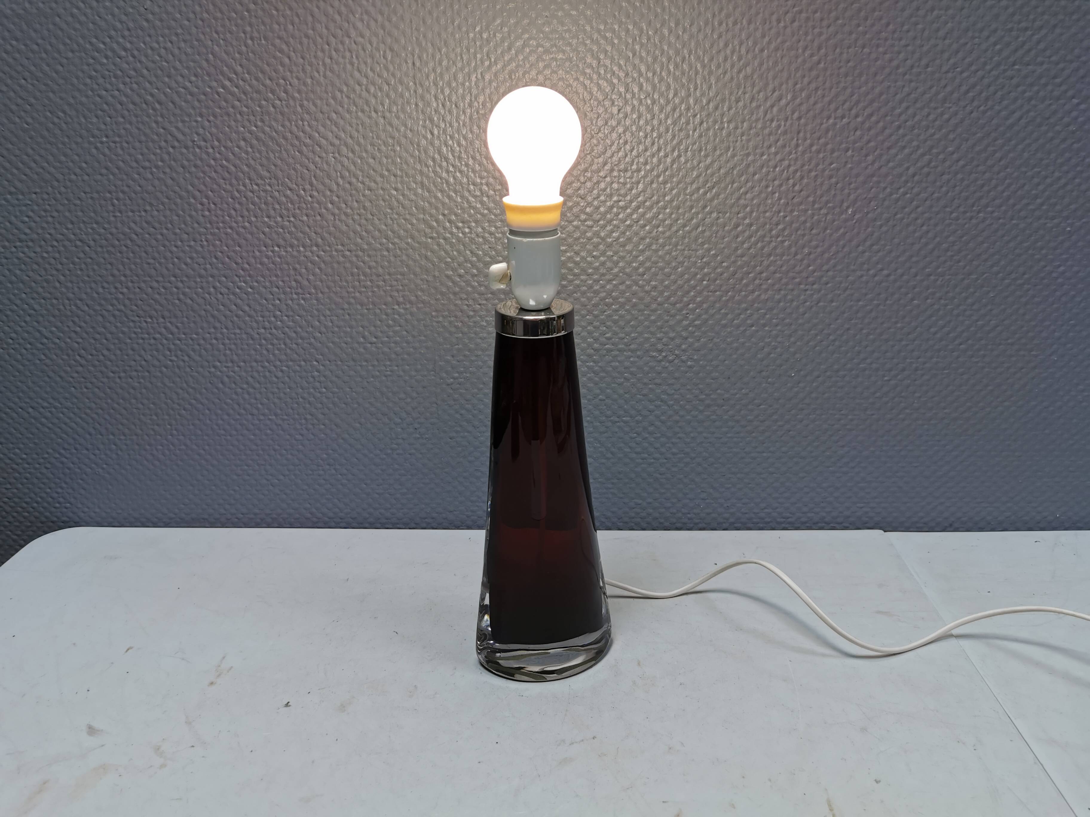 Table lamp by Carl Fagerlund for Orrefors Glassworks Sweden 1960s in translucent and deep red glass.