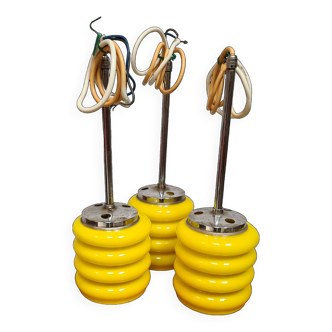 3 Space Age pendant lights in yellow Murano glass Mazzega, Ital 1950 a70 10x12x36