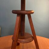 Tabouret tripode en bois année 1970 pivotable et réglable