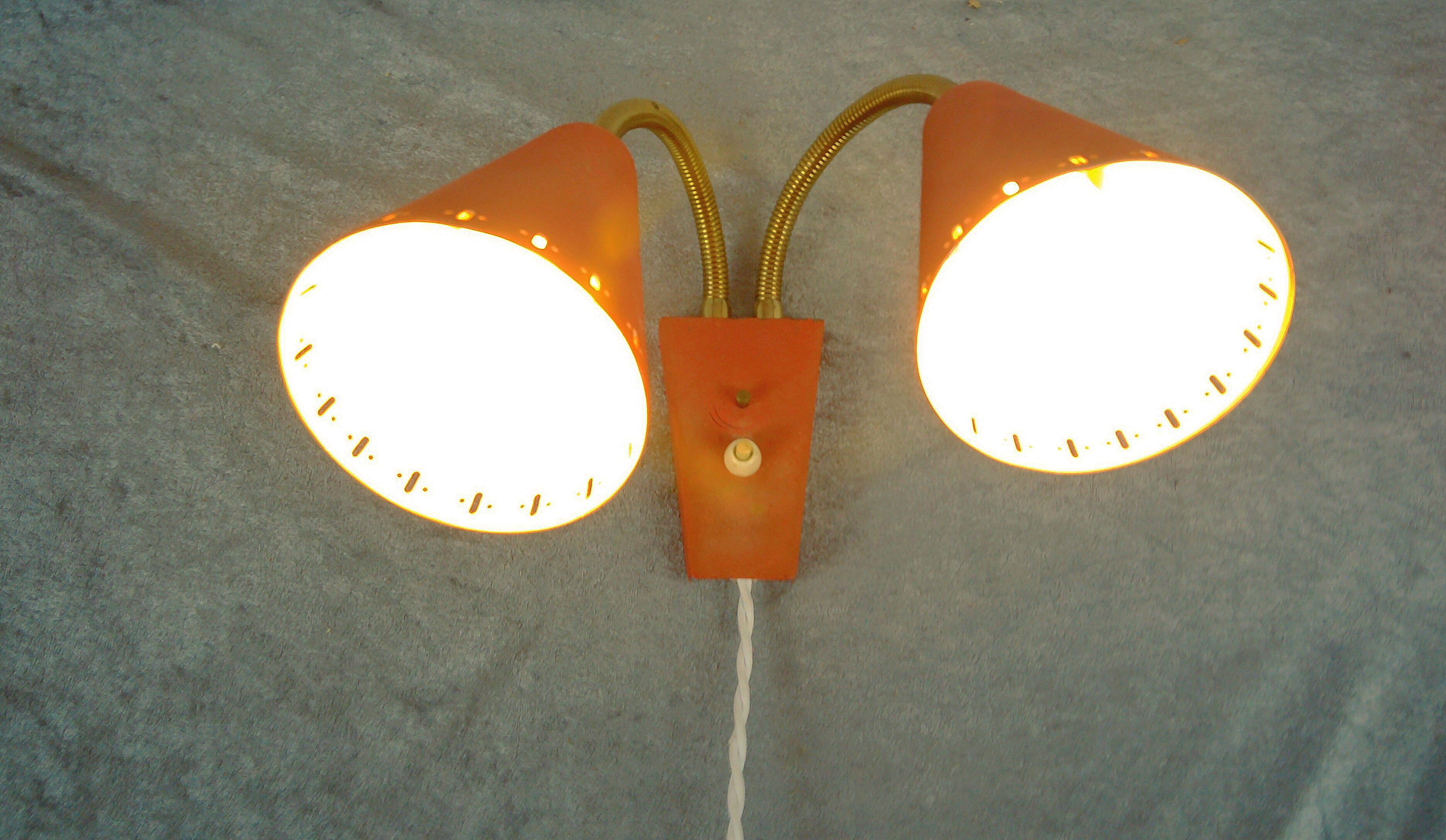 Midcentury double wallamp by Erik Wärnå for EWÅ, Värnamo, Sweden. 1950's.