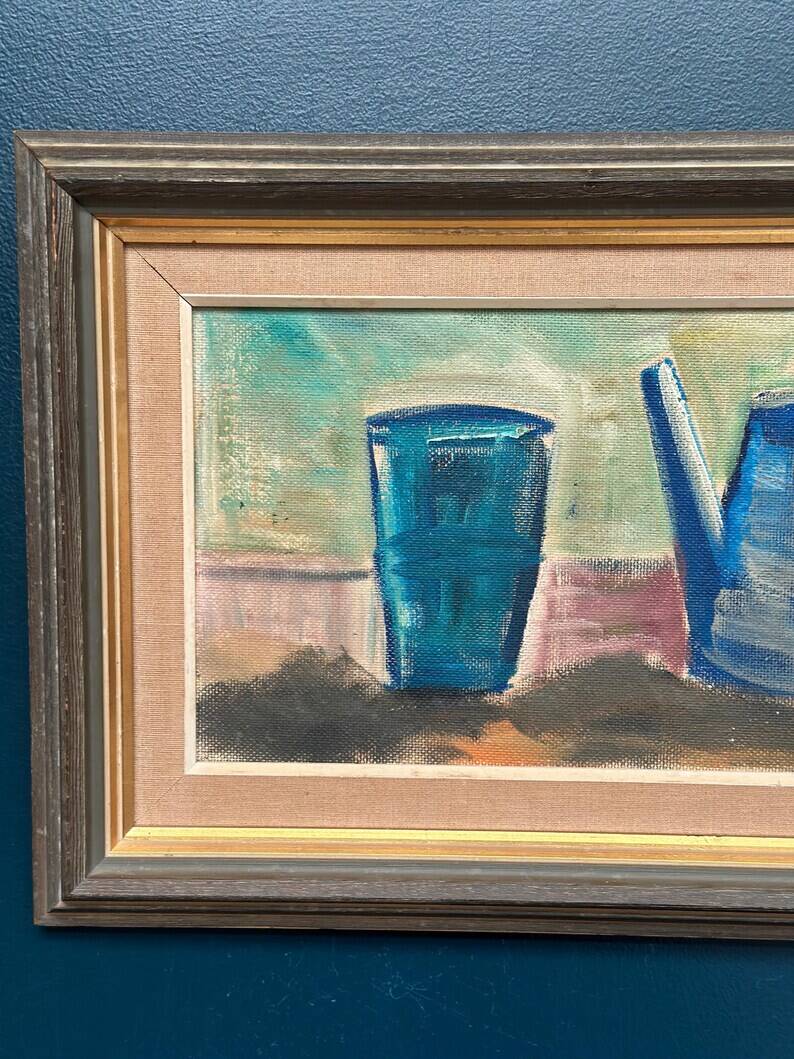 Large Original Swedish Oil on Panel – “Kettle Bowl and Glass” by Louis Zelig – Signed – Vintage & Framed – 40 × 80 cm (15.7" × 31.5")