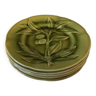 6 green Choisy le Roi plates in perfect condition