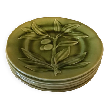 6 green Choisy le Roi plates in perfect condition