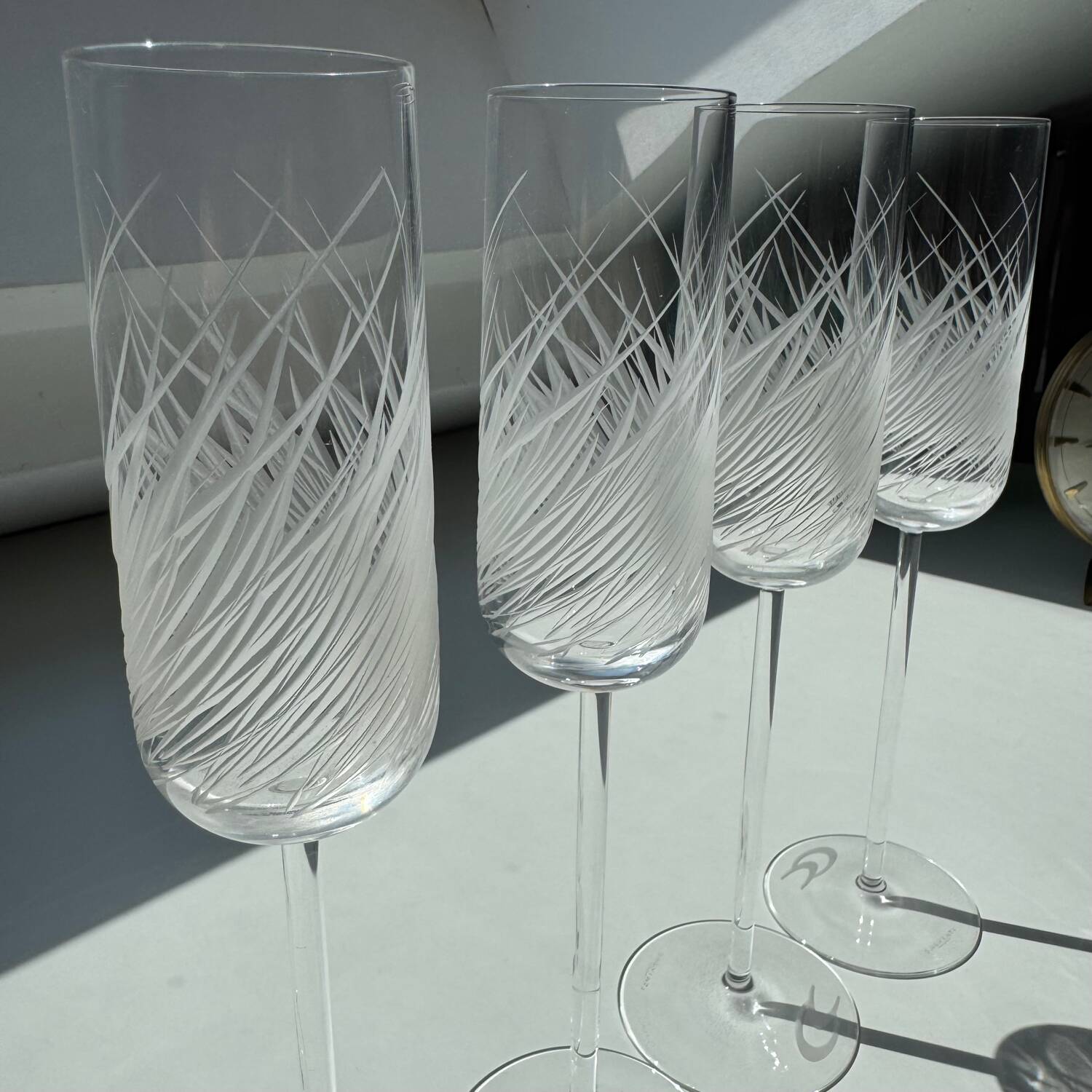 Set of 4 Engraved Champagne Flutes Salviati