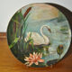 Set of 3 dishes 19th century terracotta painting 1895 boat lily lily swan