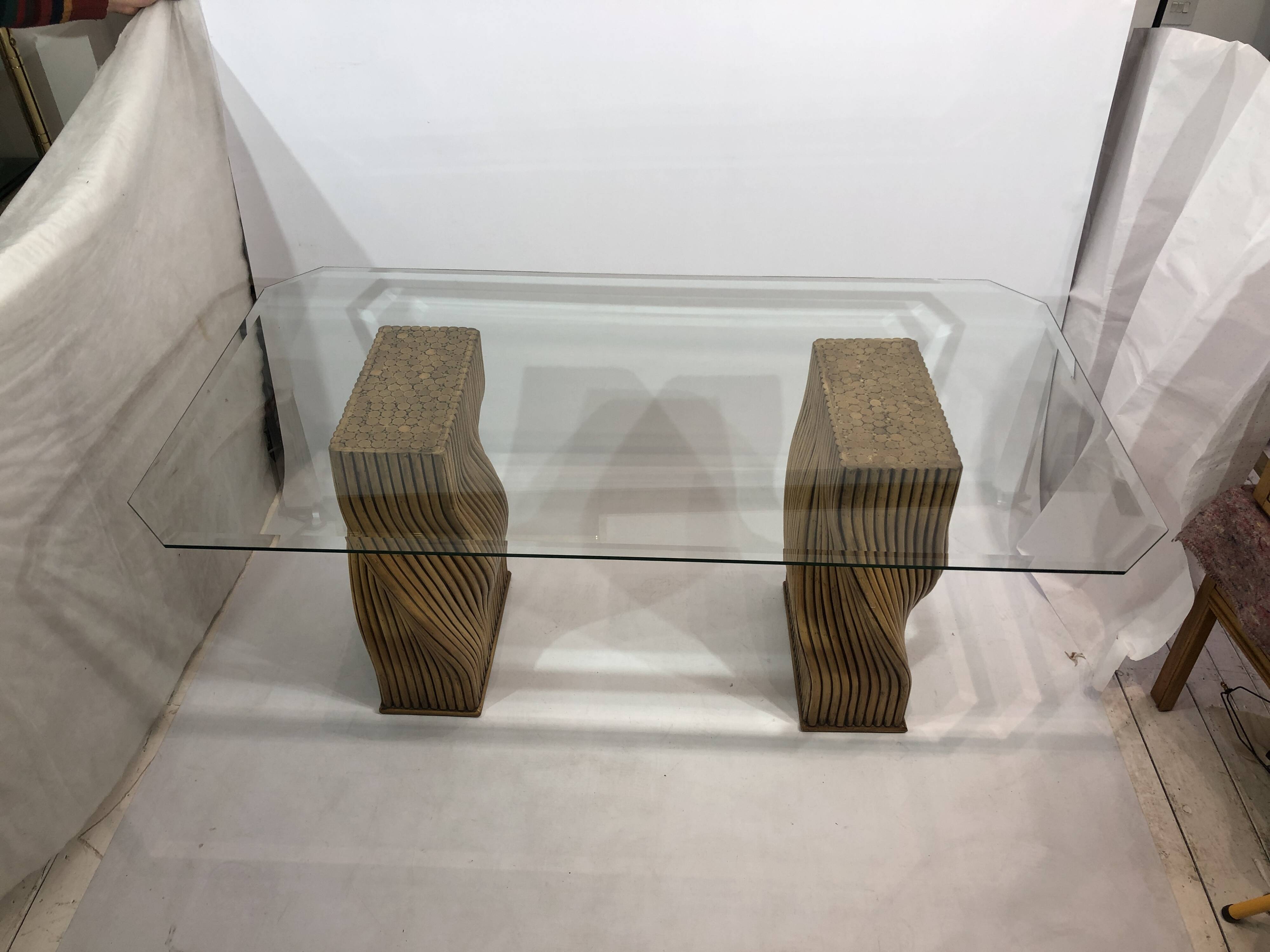 Mehitabel McGuire Twisted Pedestal Bamboo Dining Table MidCentury Boho 1970