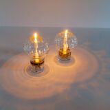 Pair of solid clear crystal candlesticks in modern Scandinavian style Orrefors Sweden
