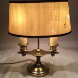 Old golden brass hot water bottle lamp with 2 arms of light