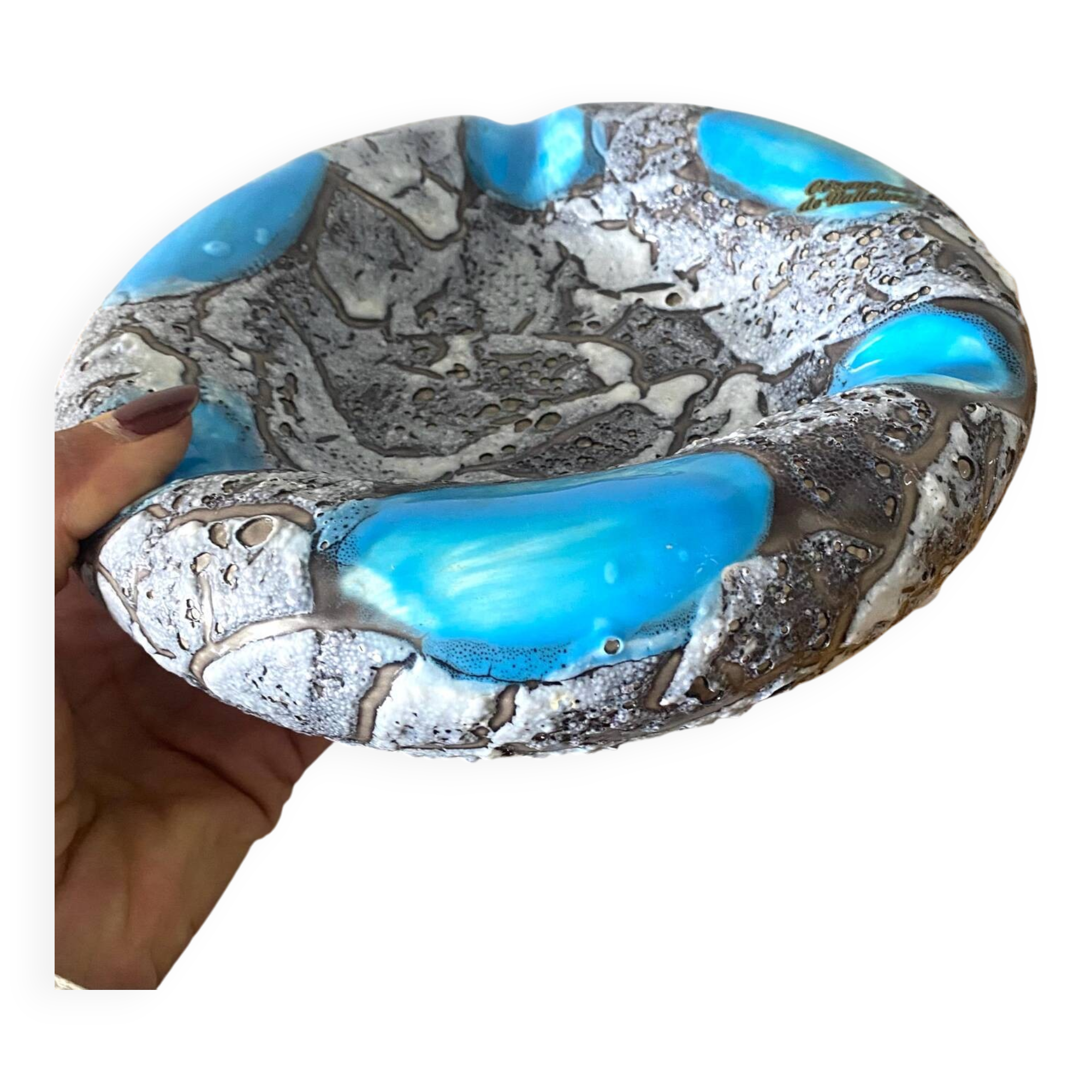 Vallauris Ashtray Pocket Empty Ceramic Blue Grey Antique Vase