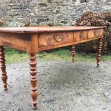 Old cherry farmhouse table with 3 drawers and turned legs