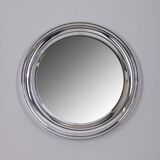 Vintage 1970s round wall mirror in chrome-plated metal, italian design