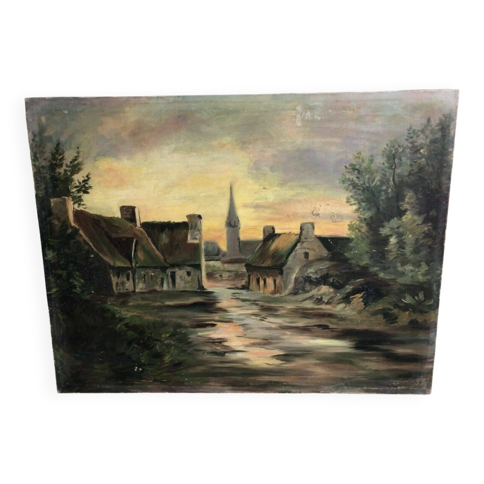 Landscape painting of a village by Luigi Lombardi (1853-1940)