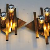 Pair of vintage geometric brass wall lamps