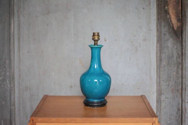 Lampe céramique vintage, lampe de table bleu turquoise, lampe à poser